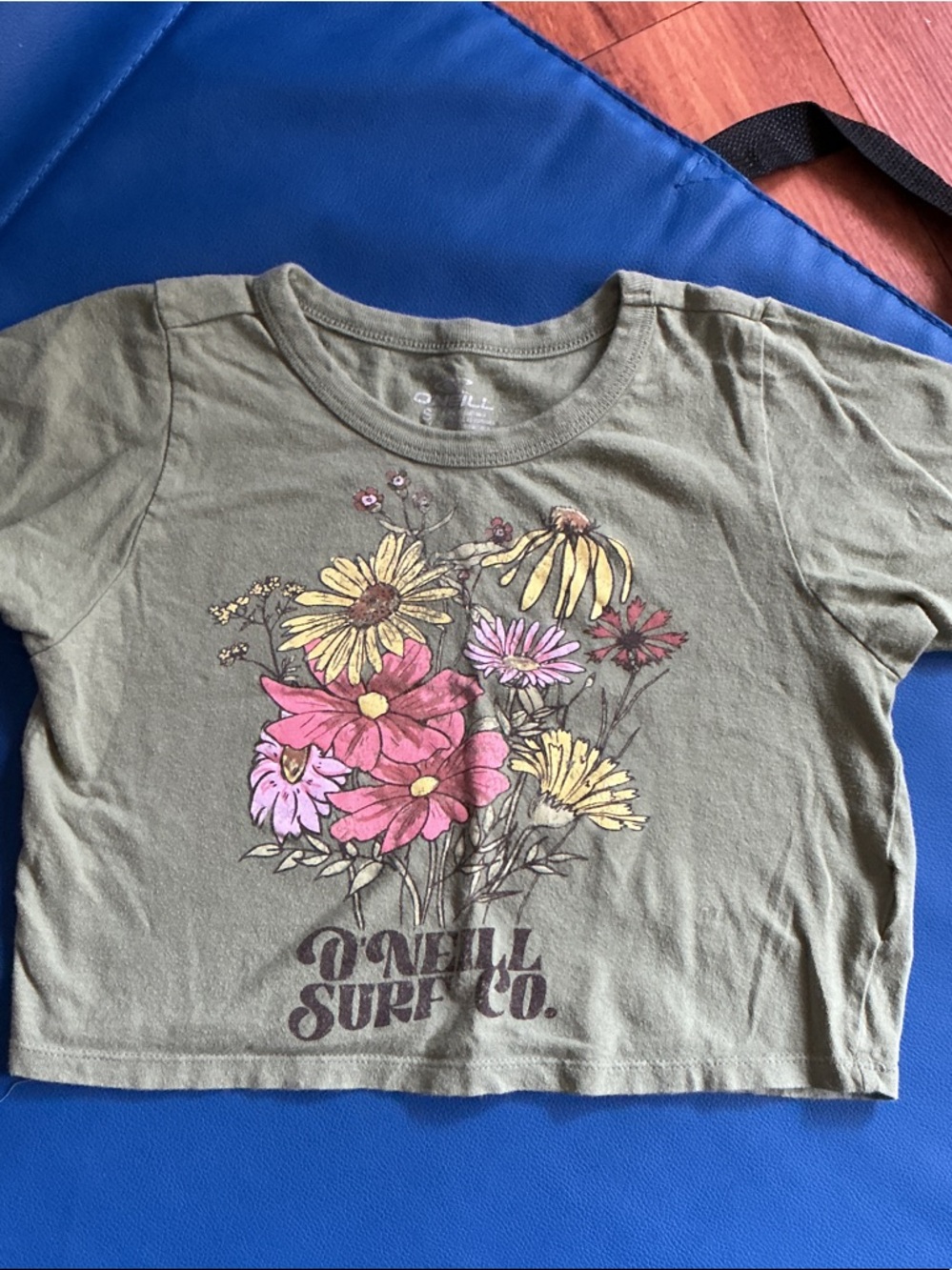 O'Neill Olive Green Kids Floral Tee with Pink & Yellow Blooms